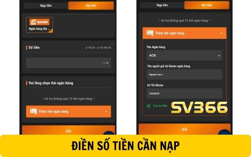 Điền số tiền cần rút và thông tin ngân hàng để hoàn tất quá trình